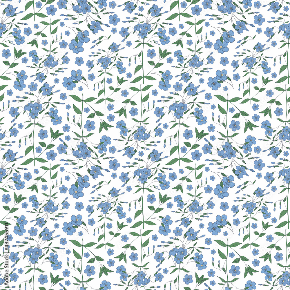 Seamless botanical light pattern with blue flax flowers Seamless botanical light pattern with blue flax flowers