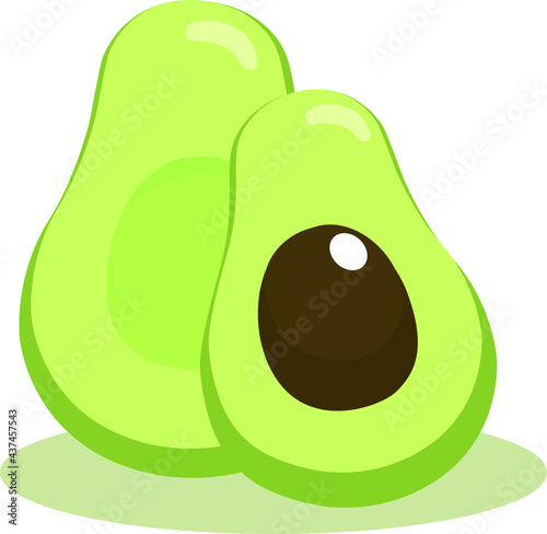 Set of fresh whole, half, cut slice and leaves avocado isolated on white background.