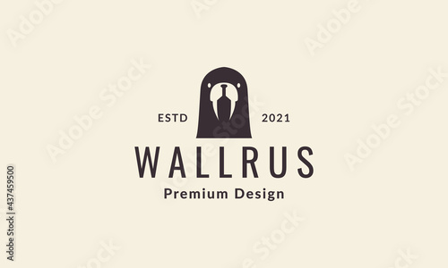 vintage head walrus logo symbol vector icon illustration graphic design