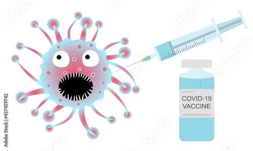 Covid-19 fight, vaccination. Syringe and  vaccine. Vector illustration