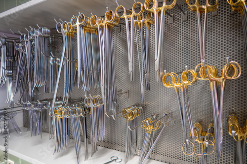 some different surgical instruments are in one cabinet