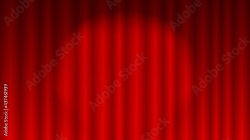 Red theater curtain. Red curtain with footlight lighting. Vector illustration.