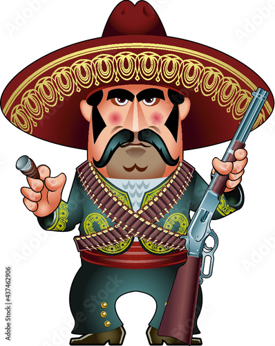 cartoon style Mexican bandit with guns