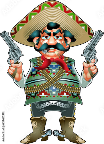 cartoon style Mexican bandit with guns photo