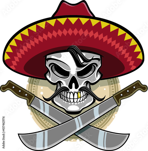 mexican skull with sombrero and crossed machetes