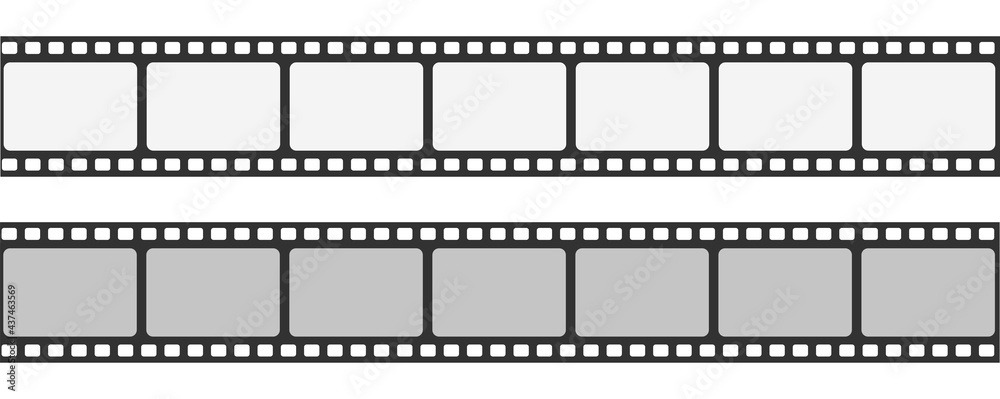 Film strip frame or border set. Photo, cinema or movie negative. Vector illustration.