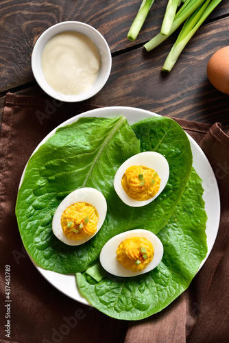 Deviled eggs with paprika  mustard and mayonnaise