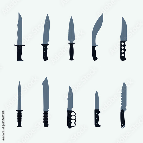Combat Survival Military Knife And Blade Melee Weapon War Hunt Fight Collection Flat Vector