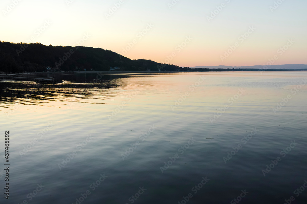 Amazing Sunset landscape of costal street in Golubac, Serbia