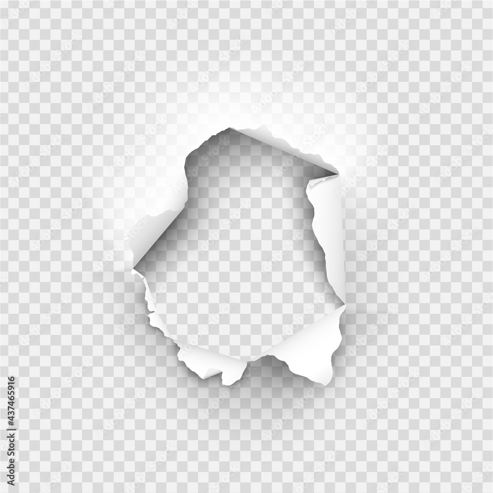 ragged Hole torn in ripped paper on transparent background