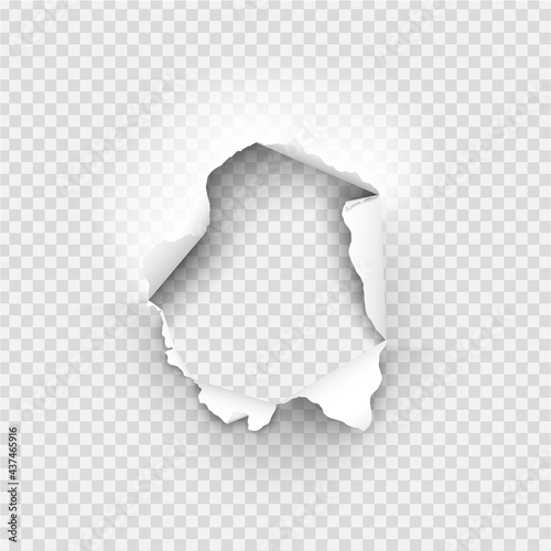 ragged Hole torn in ripped paper on transparent background