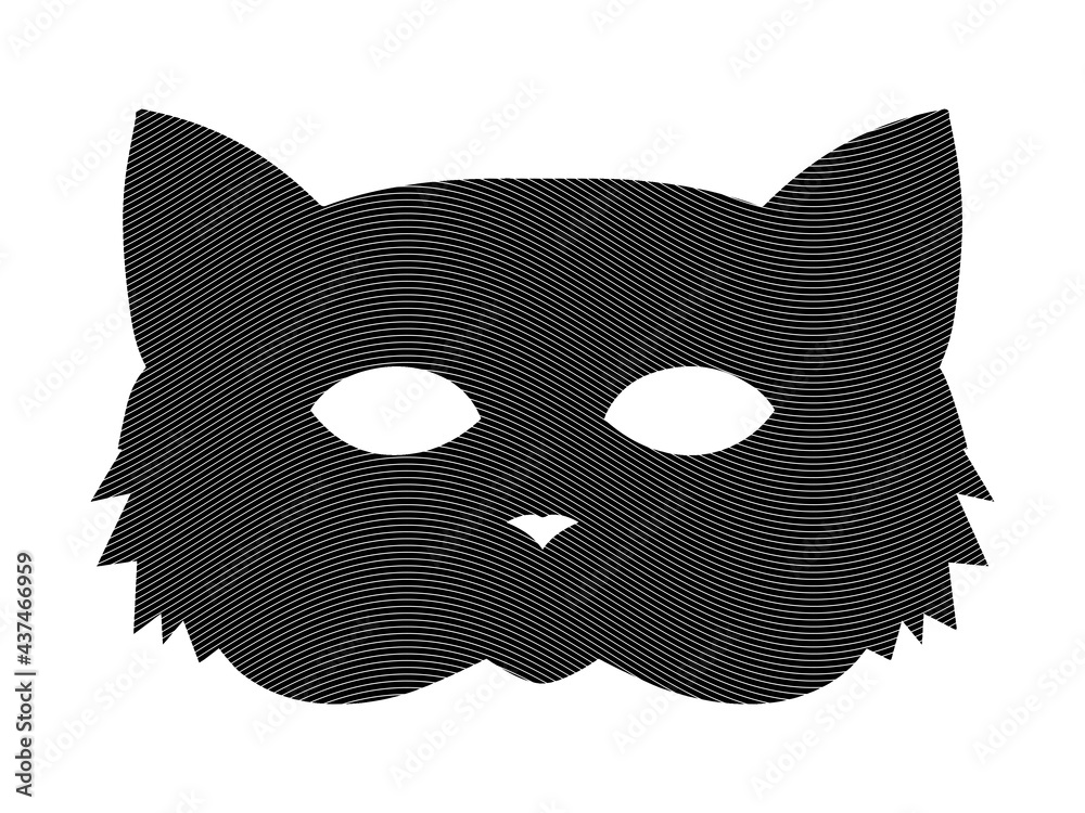 Silhouette illustration of a cat mask formed by curved black lines, on a white background Silhouette illustration of a cat mask formed by curved black lines, on a white background