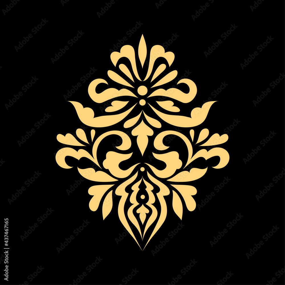Damask vector oriental golden element. Abstract traditional ornament isolated on background