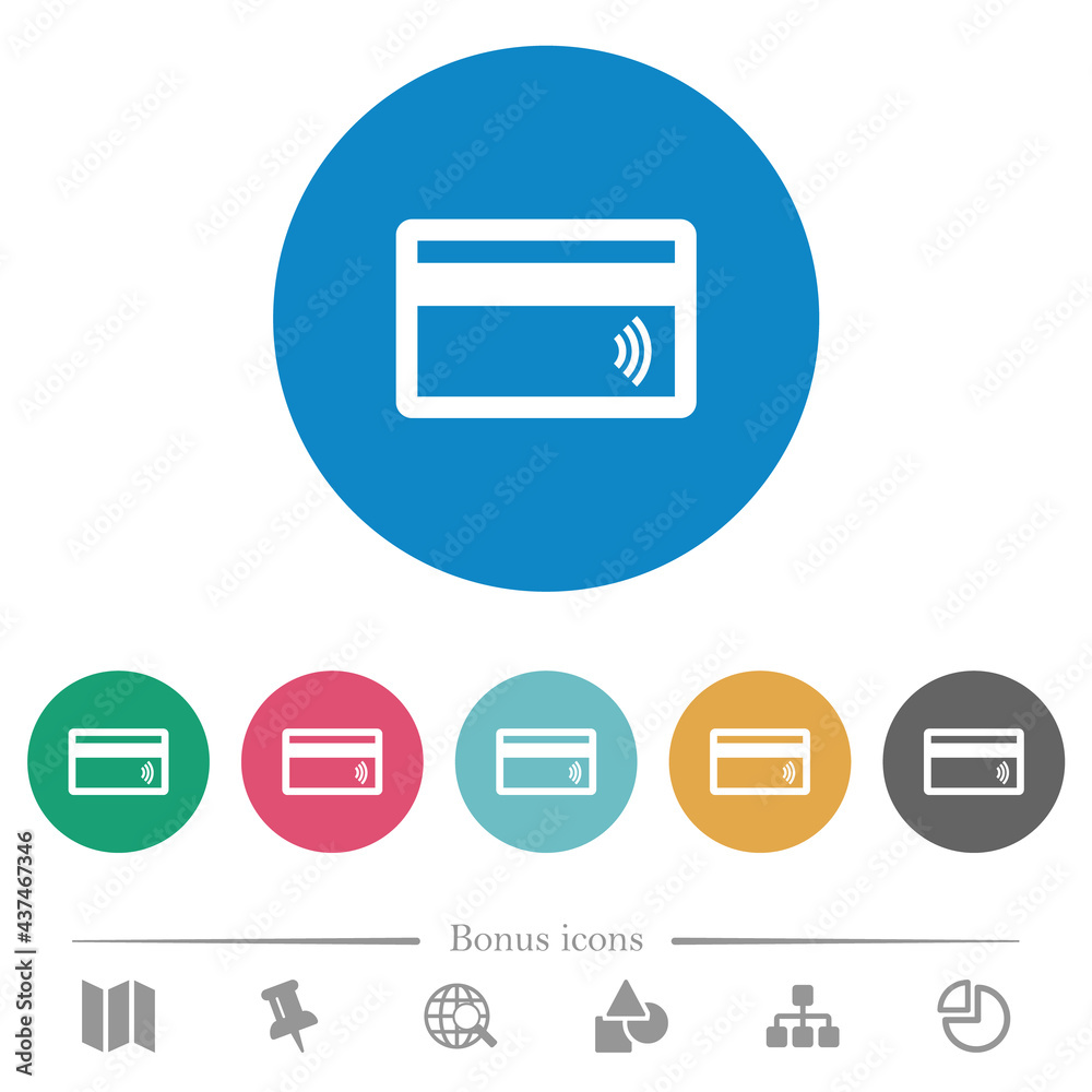 Contactless credit card flat round icons Contactless credit card flat round icons