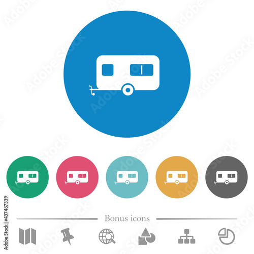 Caravan trailer flat round icons