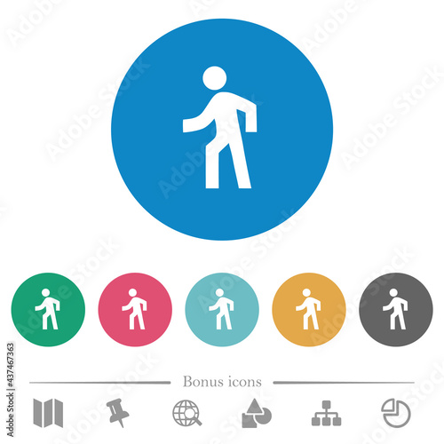Man walking left flat round icons