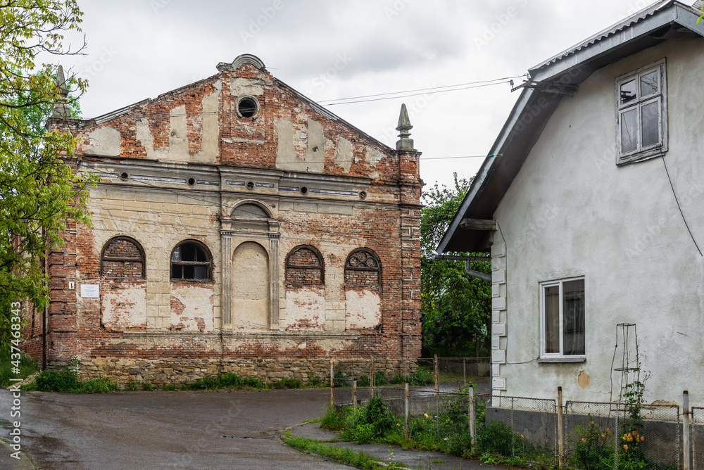 Staryi Sambir, Ukraine - 30.05.2021: The ruins of Synagogue in Staryi Sambir.