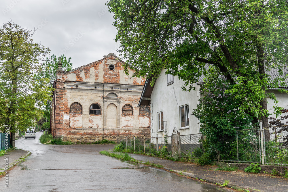 Staryi Sambir, Ukraine - 30.05.2021: The ruins of Synagogue in Staryi Sambir.