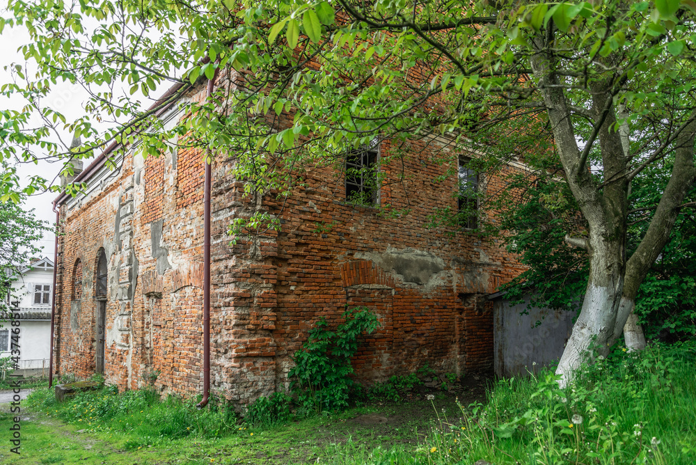 Staryi Sambir, Ukraine - 30.05.2021: The ruins of Synagogue in Staryi Sambir. Staryi Sambir, Ukraine - 30.05.2021: The ruins of Synagogue in Staryi Sambir.