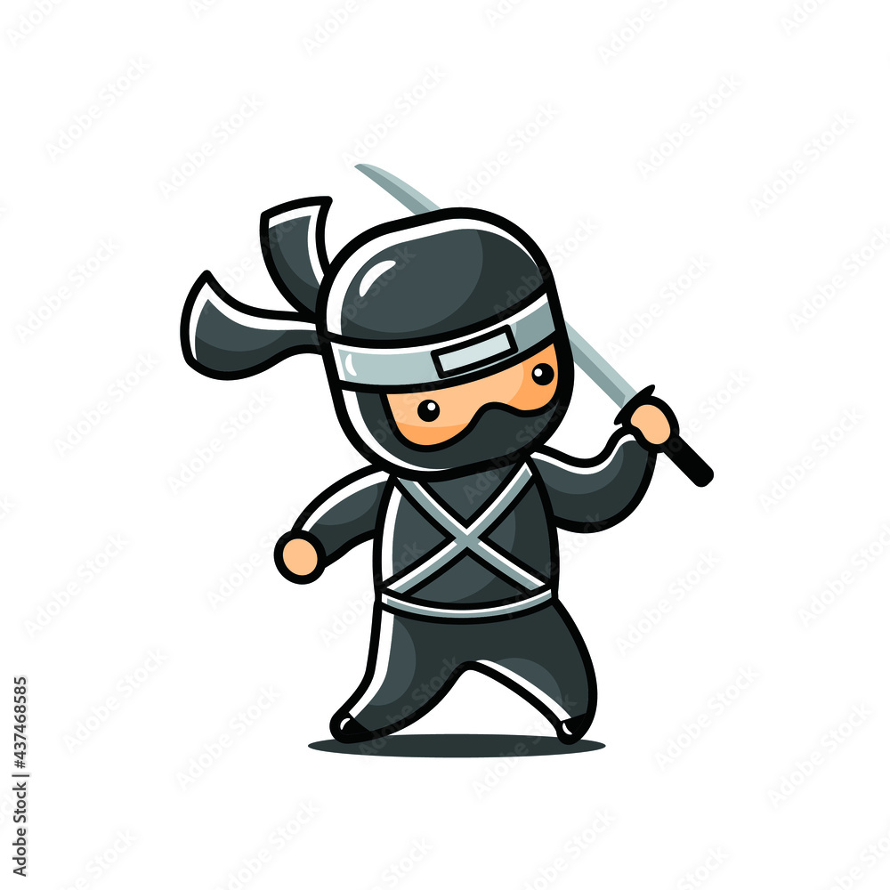 cartoon black little ninja attack with sword cartoon black little ninja attack with sword