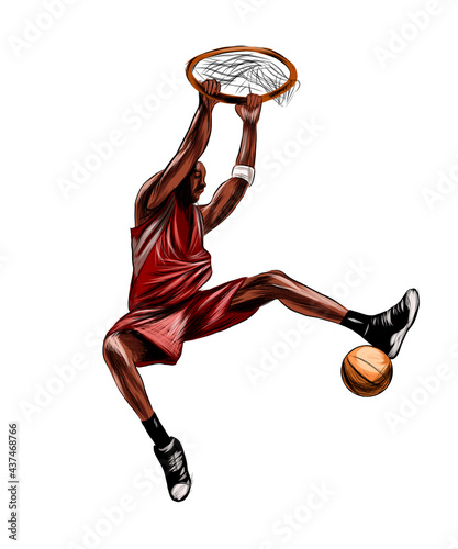 Abstract basketball player with ball from splash of watercolors, colored drawing, realistic. Vector illustration of paints