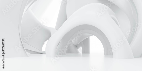 white abstract futuristic building 3d render illustration