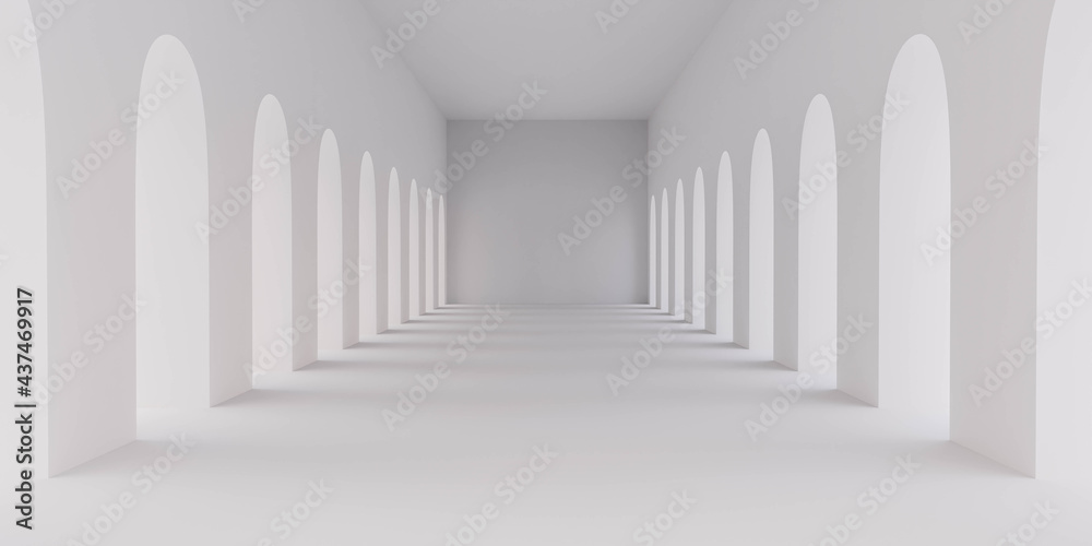 Fototapeta premium abstract white empty blank studio building interior 3d render illustration