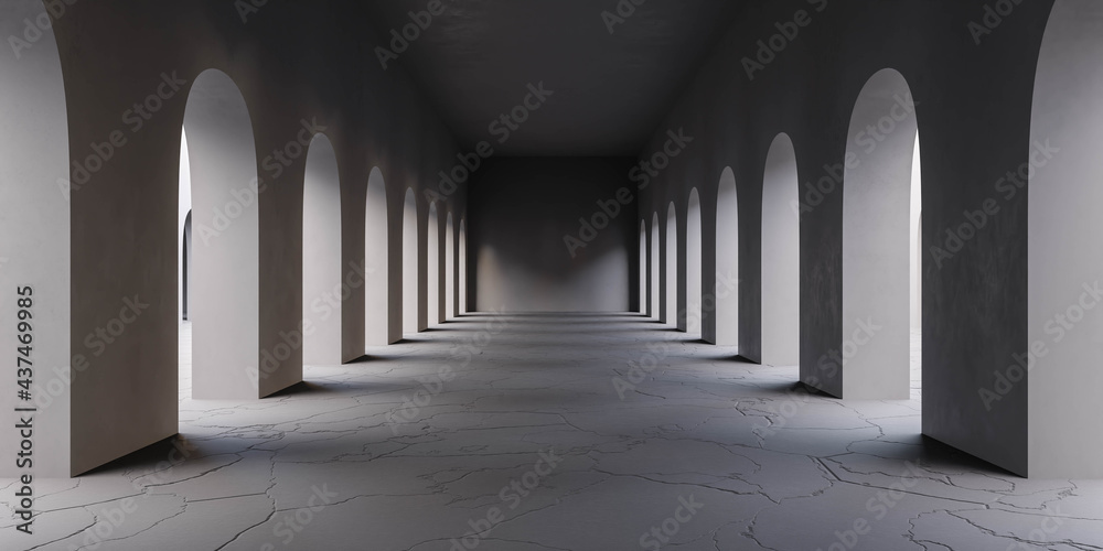 dark empty blank hallway 3d render illustration
