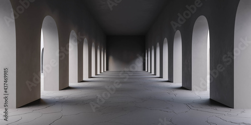 dark empty blank hallway 3d render illustration