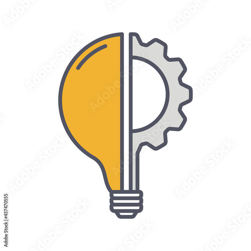 Innovation thin line symbol, cogwheel and lamp bulb Icon. Innovation logo. Ve...