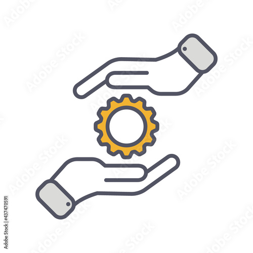 Development solution thin Line Icon. Gear in hand innovation logo. Vector Ill...