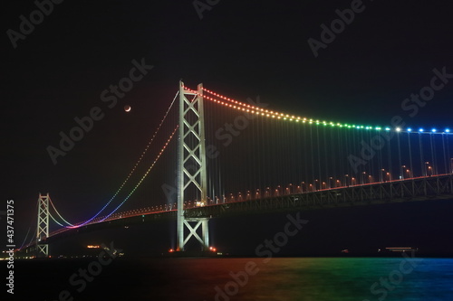 bridge, Akashi Kaikyo 明石海峡大橋の夜景