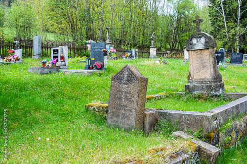 Borovnicka, Czech republic - May 15, 2021. Small old village cemetery after german sudeten population