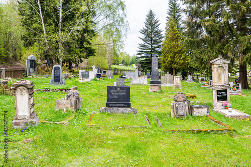 Borovnicka, Czech republic - May 15, 2021. Small old village cemetery after german sudeten population photo