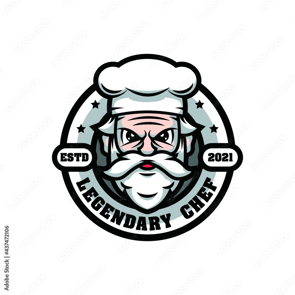 Great legendary chef logo in cartoon style