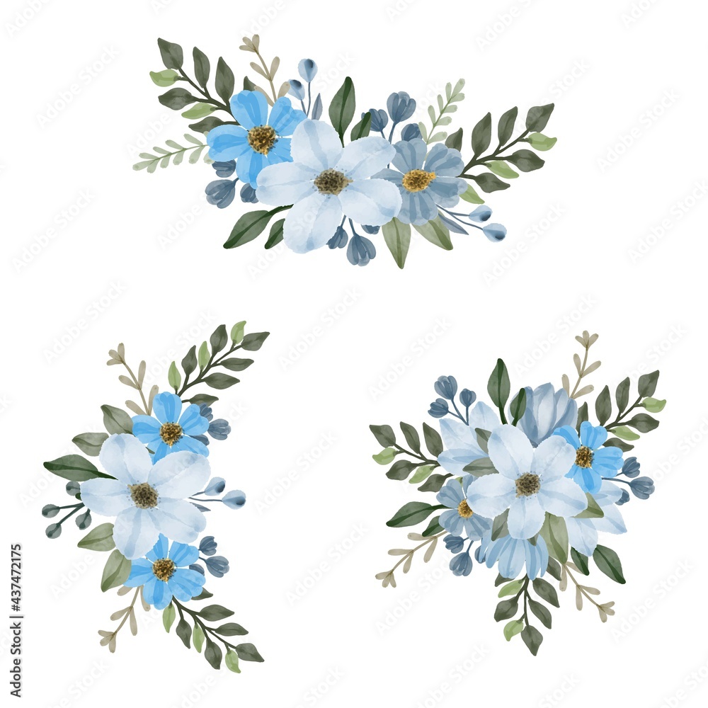 arrangement watercolor frame of blue flower bouquet for greeting and ...