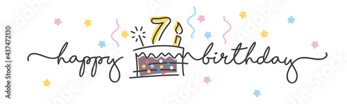 Photos 7th Birthday handwritten typography lettering Greeting card with colorful big ca