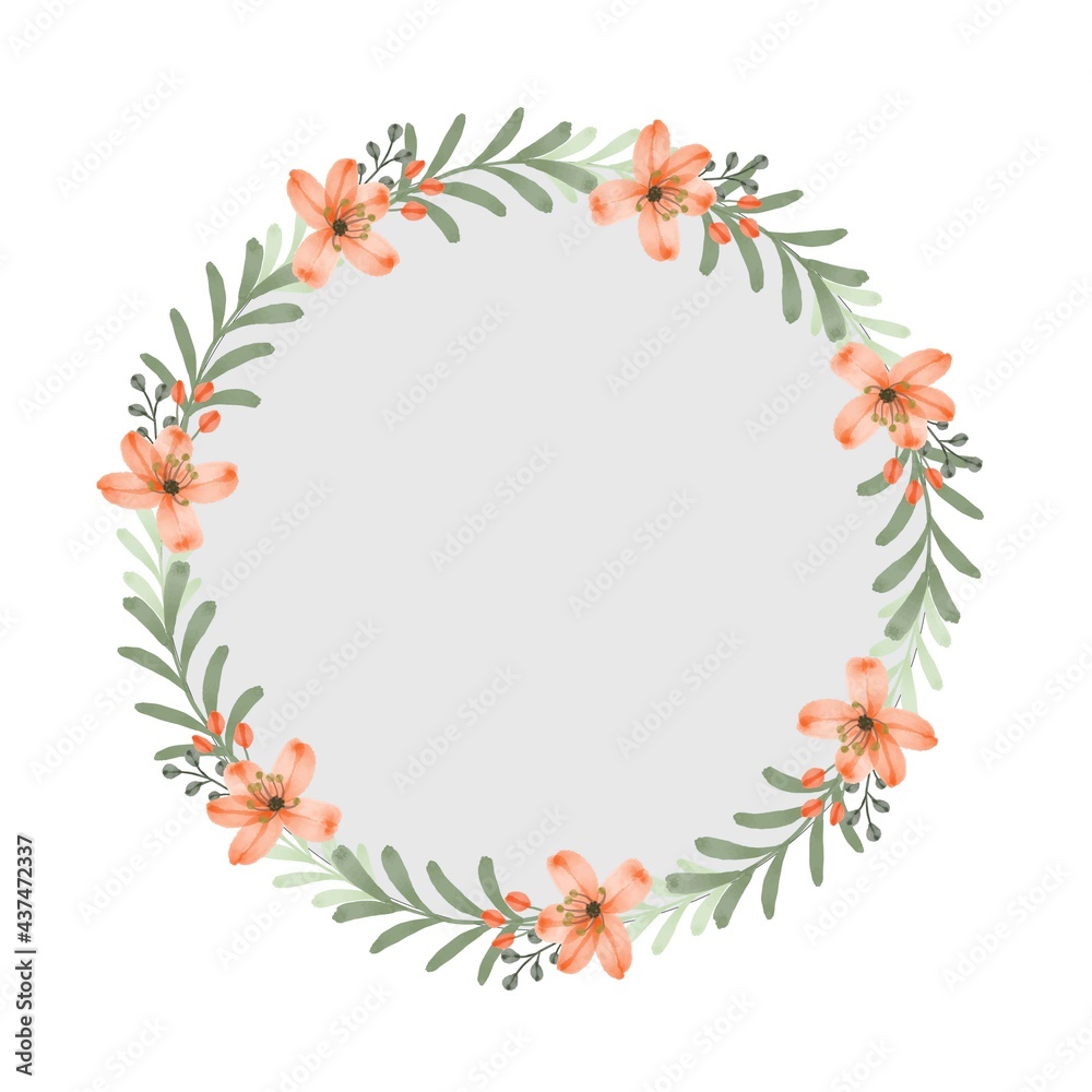 orange color flowers wreath for greeting and wedding card