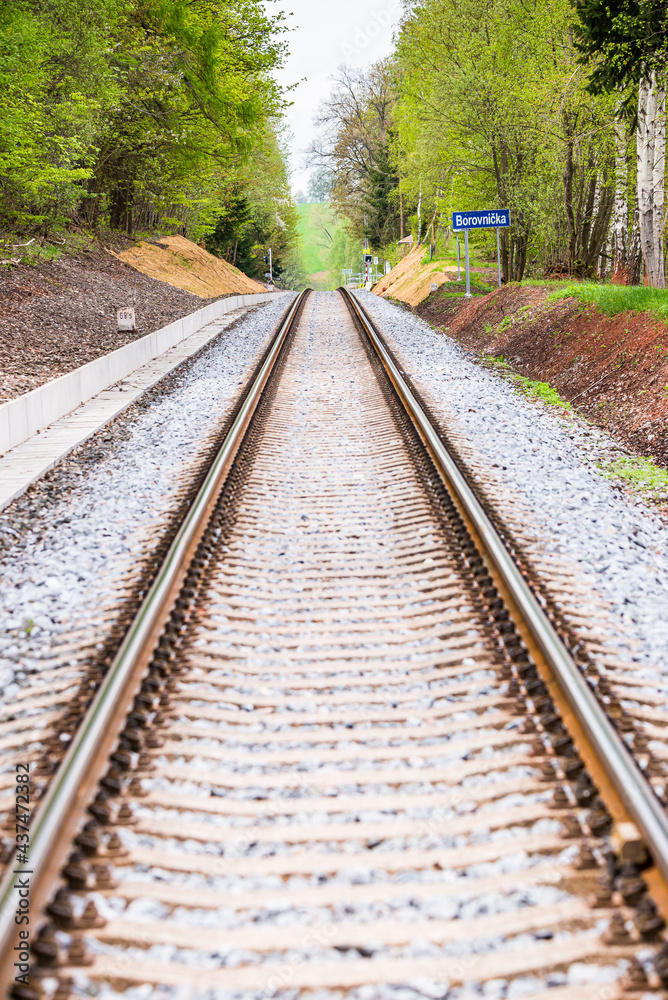 New renovated railroad in small village Borovnicka in Czech republic