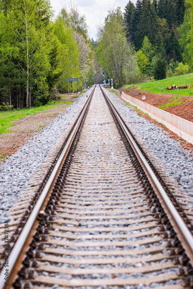 New renovated railroad in small village Borovnicka in Czech republic
