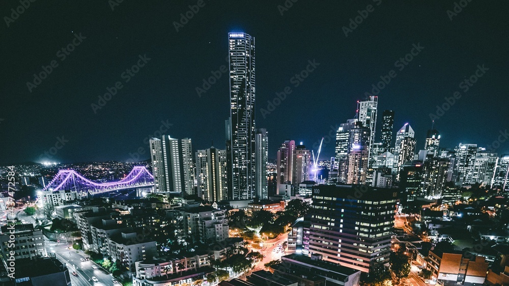 Fototapeta premium night city aerial view buildings