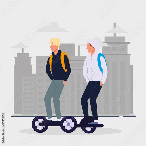 men on electric transport