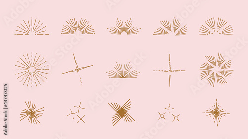 Vector set of linear hand drawn boho sun icons and symbols - sun logo design templates - design elements for decoration in modern minimalist style for social media posts