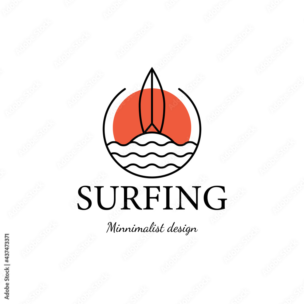 surfing logo icon minimalist line art illustration vector design outdoor