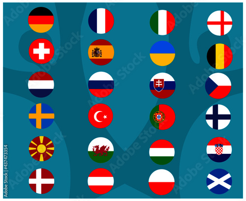 European football 2020.Flags Countries.European soccer final. groups of European football teams 