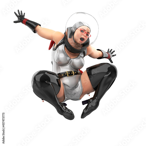 astronaut pinup girl is jumping like spider