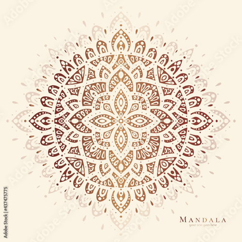 Gold mandala on a beige background. Vintage, paisley vector elements. Traditional, Ethnic, Turkish, Indian motifs. Great for fabric and textile, wallpaper, packaging or any desired idea.