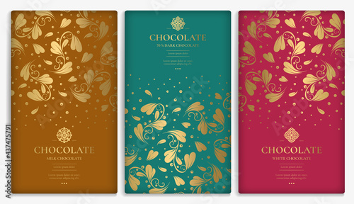 Luxury packaging design of chocolate bars. Vintage vector ornament template. Elegant  classic elements. Great for food  drink and other package types. Can be used for background and wallpaper.