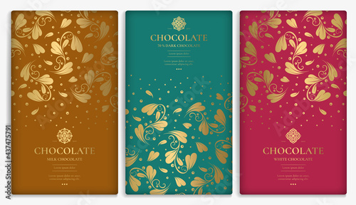 Luxury packaging design of chocolate bars. Vintage vector ornament template. Elegant, classic elements. Great for food, drink and other package types. Can be used for background and wallpaper.