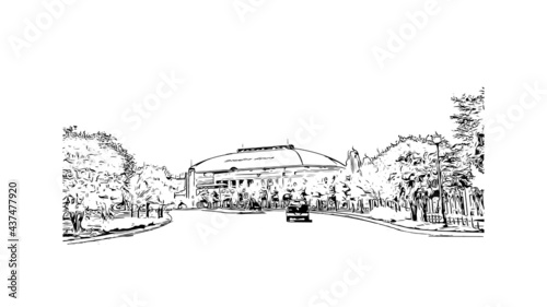 Building view with landmark of Fort Worth is a city in North Central Texas.. Hand drawn sketch illustration in vector.